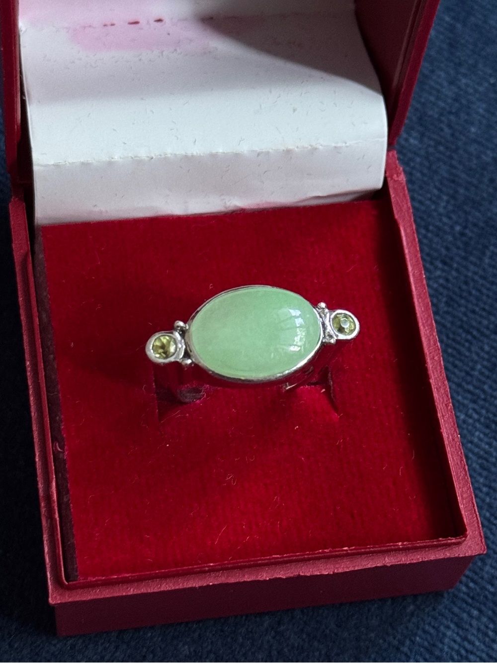 Designer CJ 925 Sterling Silver Green cabochon Jadeite Jade ring Size  4 3/4”